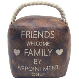 Friends welcome family by appointment only doorstop
