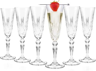RCR Melodia Crystal Champagne Flute Glasses, 160 ml, Set of 6