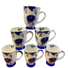 6 Blue Flower Mugs Fine Bone China
