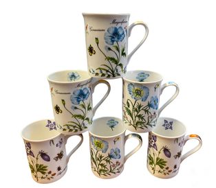 6 Assorted Floral Mugs Fine Bone China