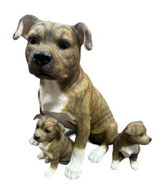 Large Staffordshire Bull Terrier Ornament with Puppies Brindle Brown
