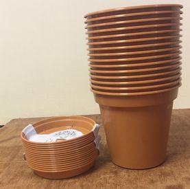 15 x 6 inch (15cm ) Plastic Terracotta Plant Pot and 15x Terracotta Saucers