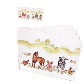 Farm Animals Placemat and Coaster Set (4 of Each)