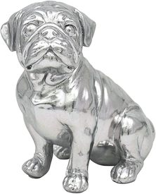 Sitting Pug Ornament Silver Colour by The Leonardo Collection