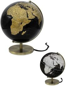 Light Up Black Gold Globe with Metal Stand