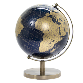 World Globe Navy Gold with Metal Stand Height 34cm