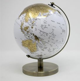 World Globe White Gold with Metal Stand Height 34cm