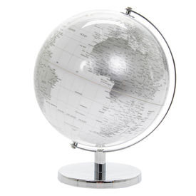 World Globe White Silver with Metal Stand Height 34cm