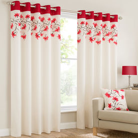 Ring top Curtain Cream Red Floral 66" x 90" Lily