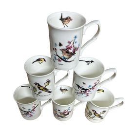 6 birds mugs fine bone china shape castle Home Kitchen Wren Goldfinch Magpie
