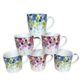 6 Dotty Large Mugs Set 400ml Blue Green pink purple tea Coffee cup