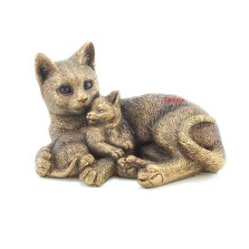 Bronzed Lying Down Cat and Kitten Statue LP03