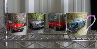 Classic Cars Mug Set - 4 Fine China Car Themed Mugs