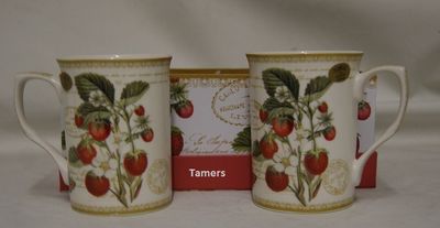 Set of 2 Strawberry Themed Fine China Mugs