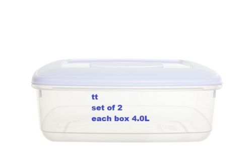 2x 4 Litre Rectangular Plastic Food Storer Lunch Box Dinner Tub