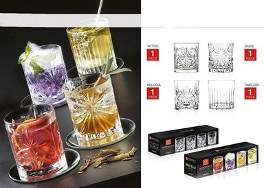 Set of 4 RCR Luxion Crystal Tumblers - 1 of Each Design Cocktail Drinking Glasses