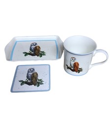 Owl Mug, Coaster and Tray Set