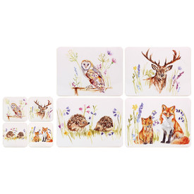 4x PLACEMAT AND COASTER (1 IN EACH DESIGN) BNIP FOX STAG OWL HEDGEHOG