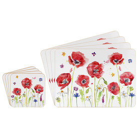 Set of 4 Red Poppy Placemat and Coaster Set by The Leonardo Collection