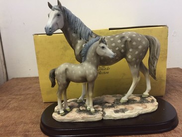 White Spots Grey Horse & Foal Statue by Leonardo