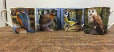 Set of 4 Bird Design Tea Coffee Home Kitchen Office Cups