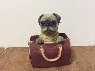 Fawn Pug in Travel Bag Statue by Leonardo Collection
