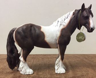 Brown and White Piebald Gypsy Cob Horse Statue