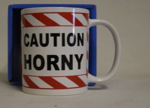 Caution Horny Mug - Funny Work Prank Mug