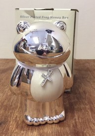 Baby Gift Christening Silver Plated Frog Money Box BNIB
