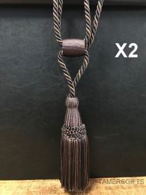 PAIR OF CLASSIC SILKY ROPE TASSEL SHADES OF BROWN CURTAIN TIE BACKS