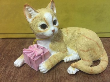Ginger Cat with Birthday Gift Ornament Figurine by Leonardo Collection