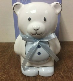 Blue & White Teddy Bear Moneybox Christening Gift