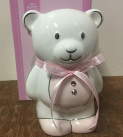 Pink & White Teddy Bear Moneybox Christening Gift