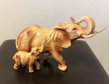 Naturecraft Wood Effect Elephant & Calf Ornament Figurine New in Box