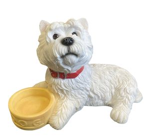 White West Highland Terrier Dog With Bowl Ornament Figurine By Leonardo Collection
