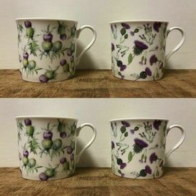 Set of 4 Highland Thistle Mugs by Heath McCabe  BNIB Fine China Purple Flower Mug Gift Set