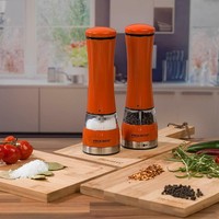 Acrylic Light Up Electric Salt & Pepper Mill Grinder Set - Orange