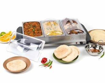 300W Stainless Steel 4.5L Buffet Server - With 3 Section - Food Warmer Hot Plate