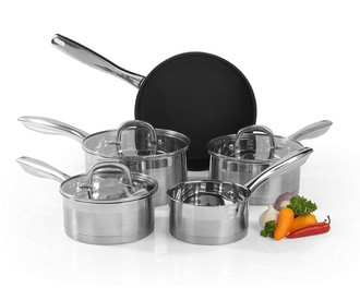 5Pc Stainless Steel Pan Set BNIB - Milk Pan, Frying Pan and 3 Sauce Pans + Lids