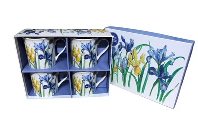 Yellow & Blue IRIS Flower Mugs Set of 4 Made from Fine China by Leonardo Collection