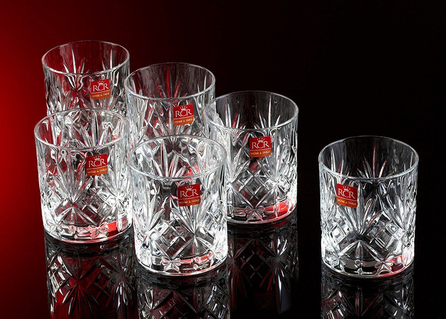 Set of 6X RCR Italian Crystal Melodia Whiskey Glass Gift/Presentation Box 23cl 