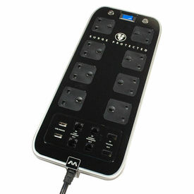 Masterplug 1M 8 Gang Surge Extension Lead with Telecom and 2 x 2.1 USB Polished