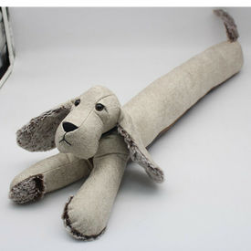 Beige Grey Faux Leather Heavy Dachshund Dog Draught Excluder Doorstop