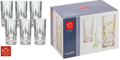 RCR Luxion Crystal Opera Hi-Ball Glasses Set Of 6