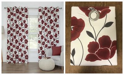 90" x 90" RED POPPY CURTAINS PAIR 100% Cotton EYELET RING TOP FULLY LINED