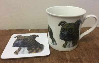 Brown Staffordshire Bull Terrier Mug & Coaster Gift Set