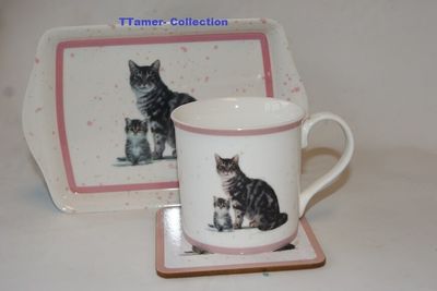 Tabby Cat Mug, Coaster & Tray Set by Leonardo Collection Brand New in Packet