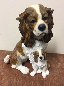 Brown & White Cavalier King Charles Spaniel & Pup Ornament Figurine by Leonardo Collection LP16196