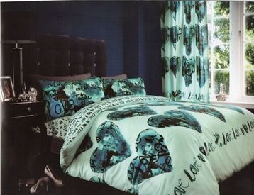 King Teal Hearts Duvet Cover Set with Matching Pair of Pillow Cases