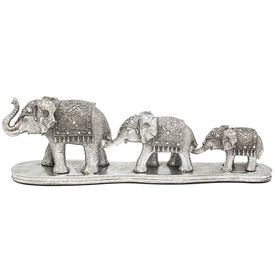 Set of 3 Silver Art Mosaic Mirrored Elephants Family Parade Statue by Leonardo Collection LP45203